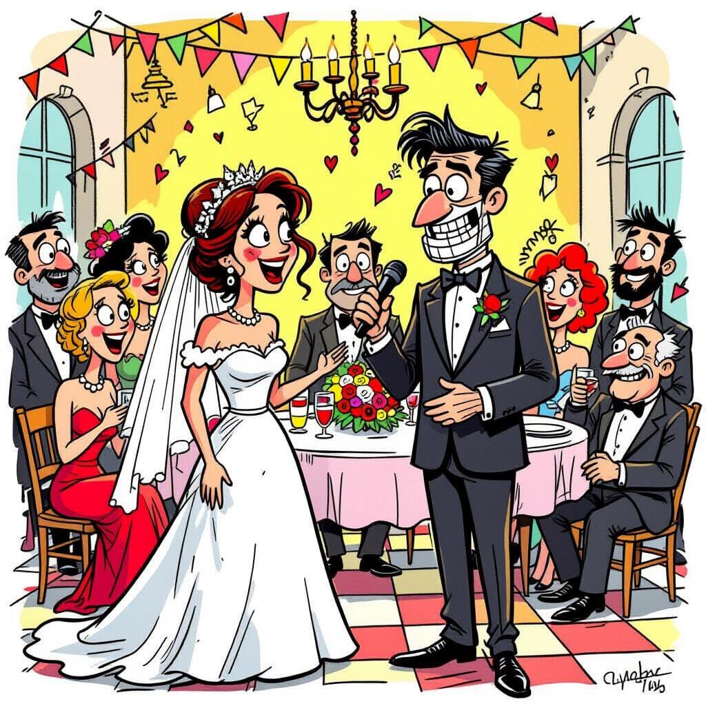 Chaotic Greek Wedding in Cartoon Style