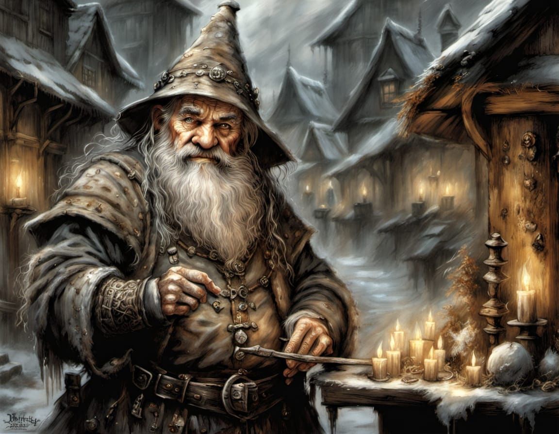 Dwarf Smith in Medieval Street, Luis Royo Style