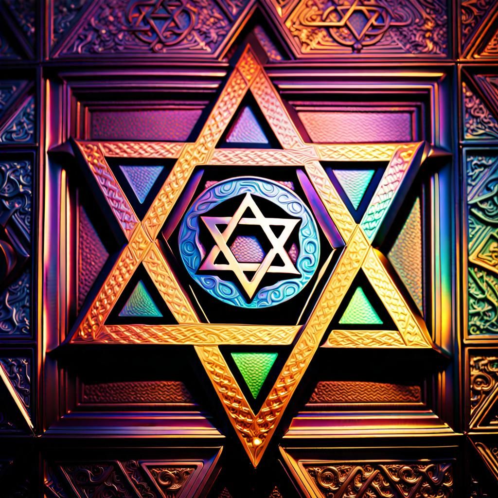 Iridescent Metallic Star of David in Hyperrealism
