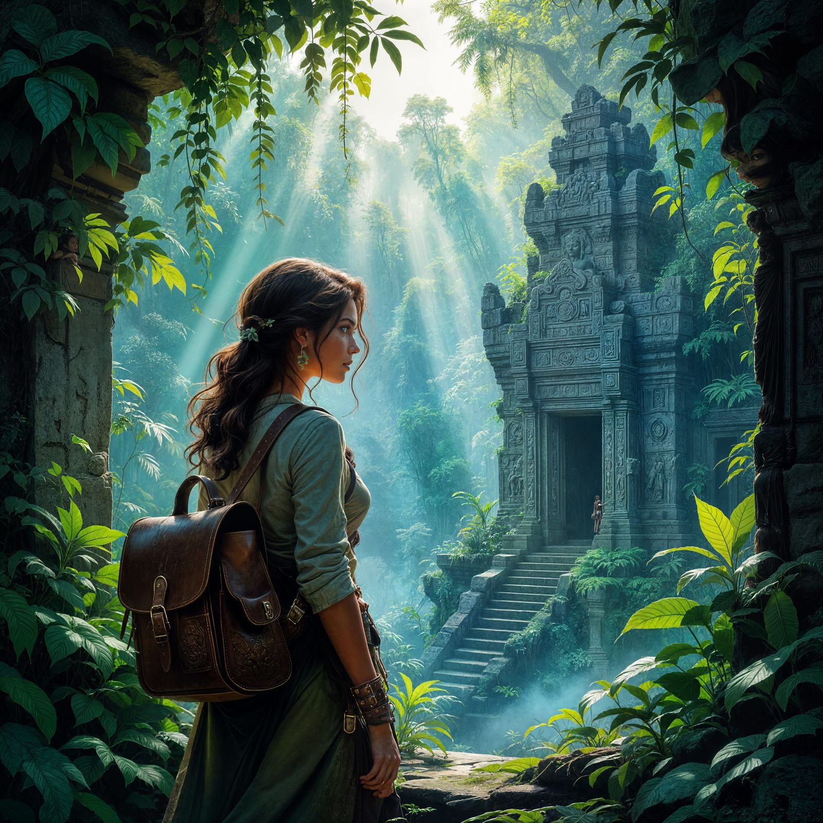 Vintage Adventurer at Jungle Temple Precipice