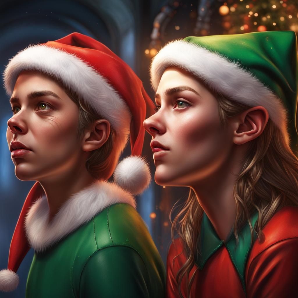 Hyperrealistic Santa's Elves in Colorful Splash Art