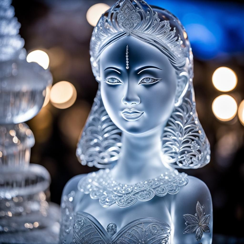 Intricate Ice Sculpture of Indonesian Woman