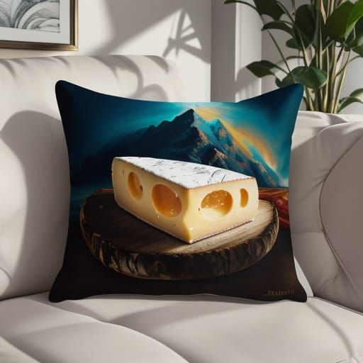 Surreal Cheese Wedge Encounter in Salvador Dali Style