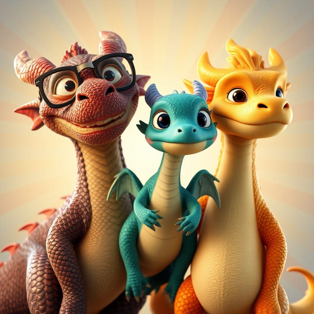 Charming Dragons: A Pixar-Style Digital Illustration
