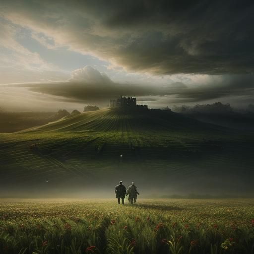 Men Meet in Field: Epic Digital Matte Painting