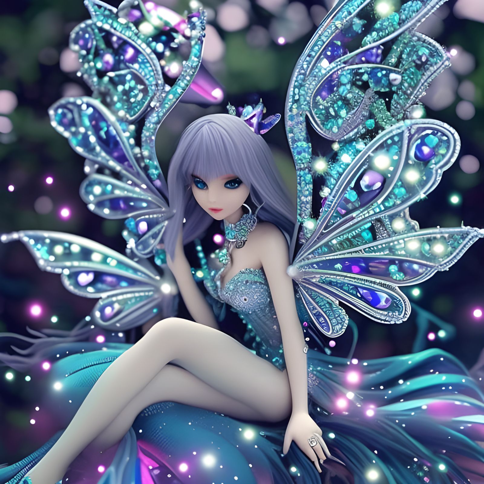 Diamond Fairy with Jeweled Wings in Fairycore Style