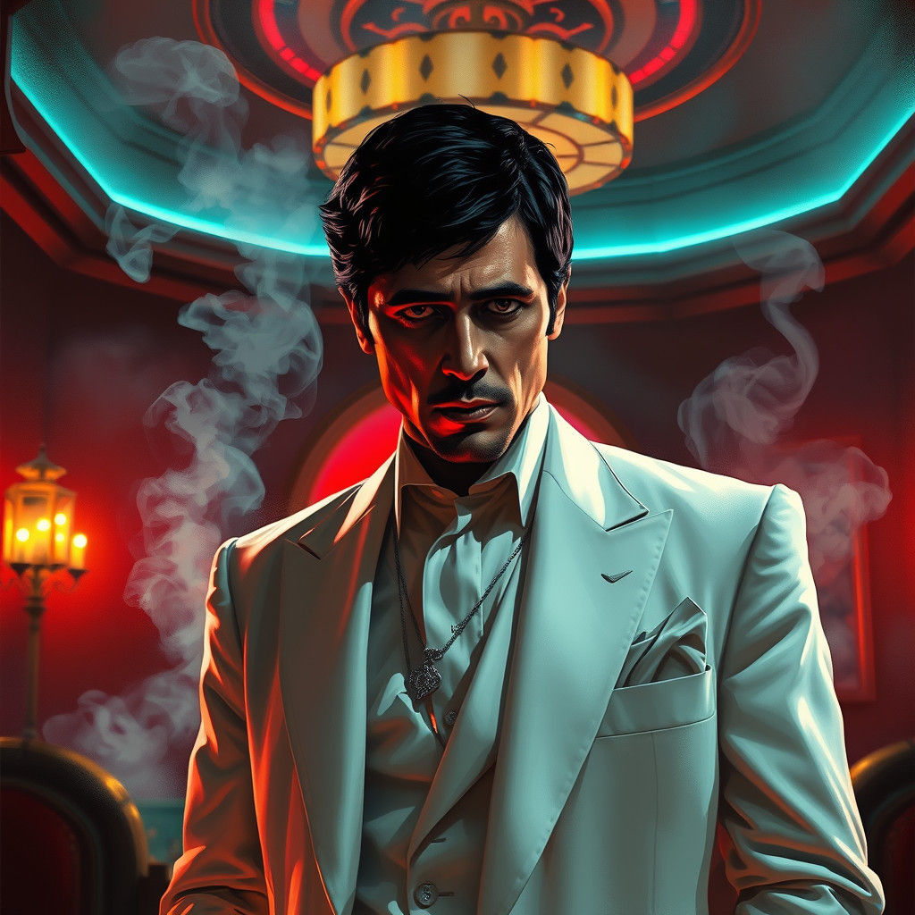 Tony Montana Portrait in Futuristic Noir Style