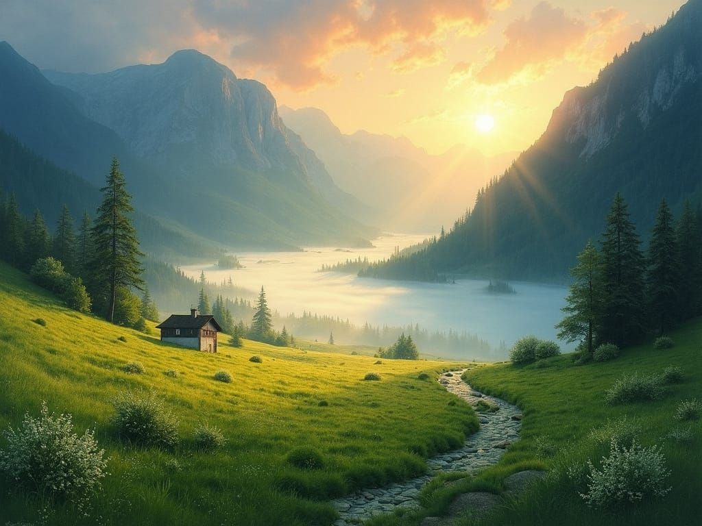 Serene Bernese Oberland Landscape in Soft Golden Light