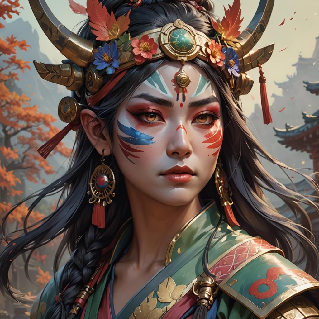 Kyoshi Warrior Portrait in Hyperdetailed Style