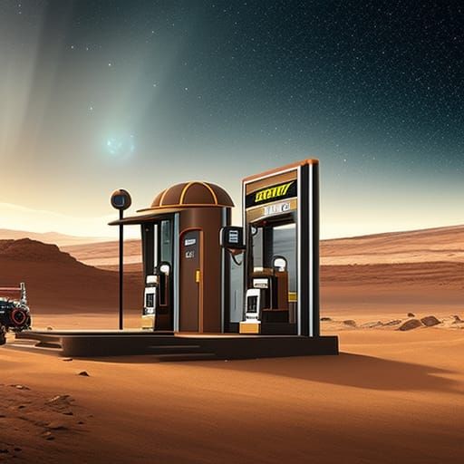 Steampunk Cyborg at Martian Gas Station