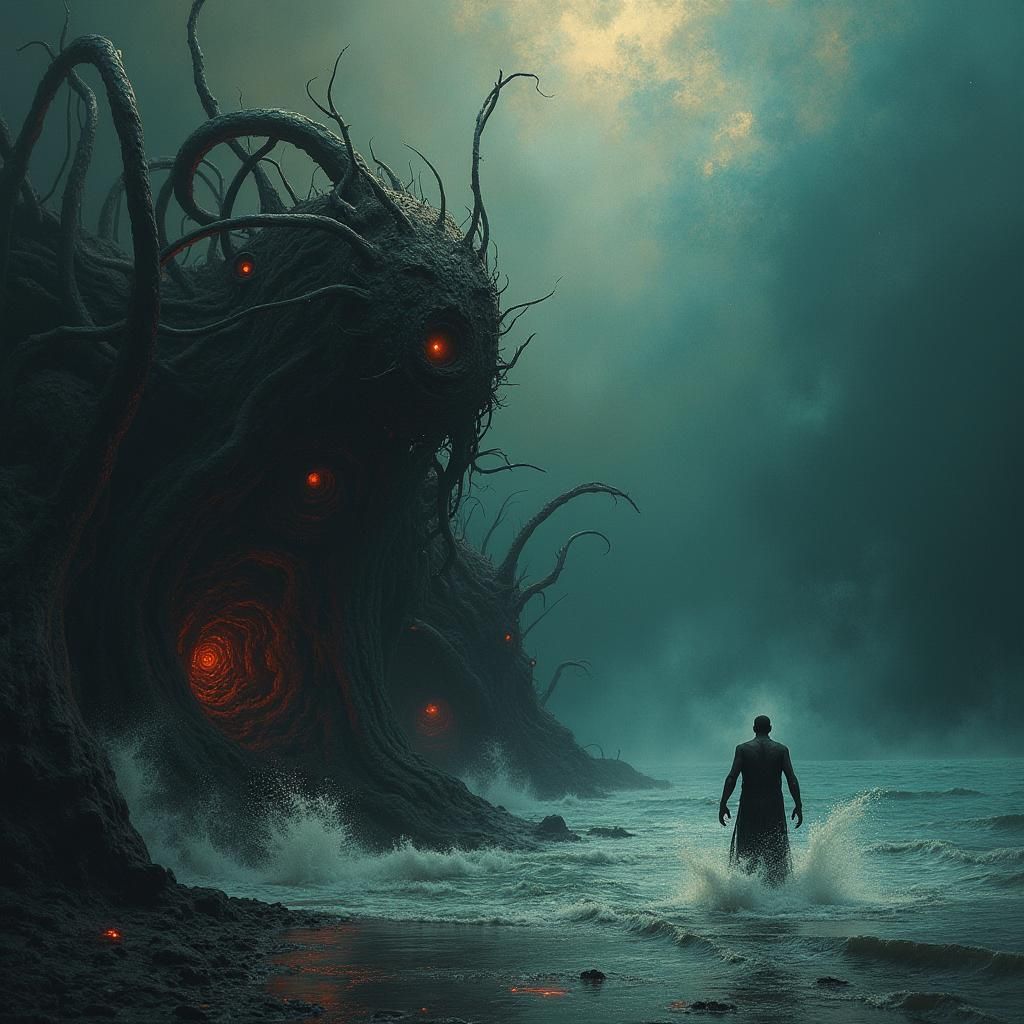 Emotional Turmoil in Dark Symbolic Landscape
