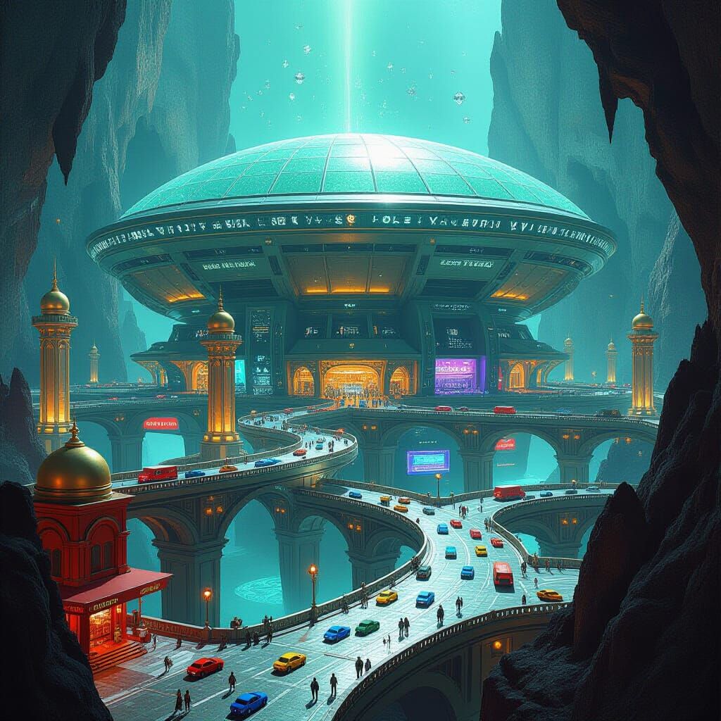 Futuristic Cityscape Concept Art: Jade Rainbow & Diamond Glo...