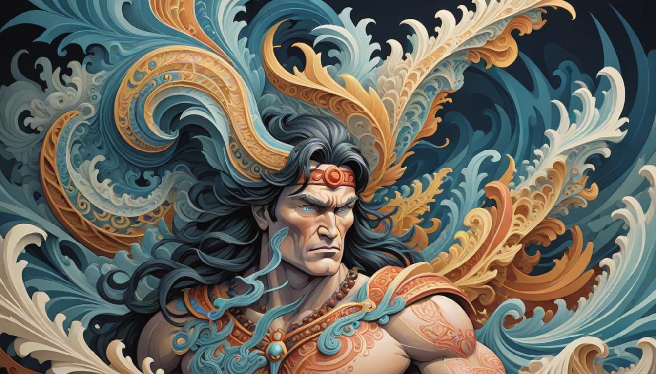 Abstract Fractal Conan in Gouache Style