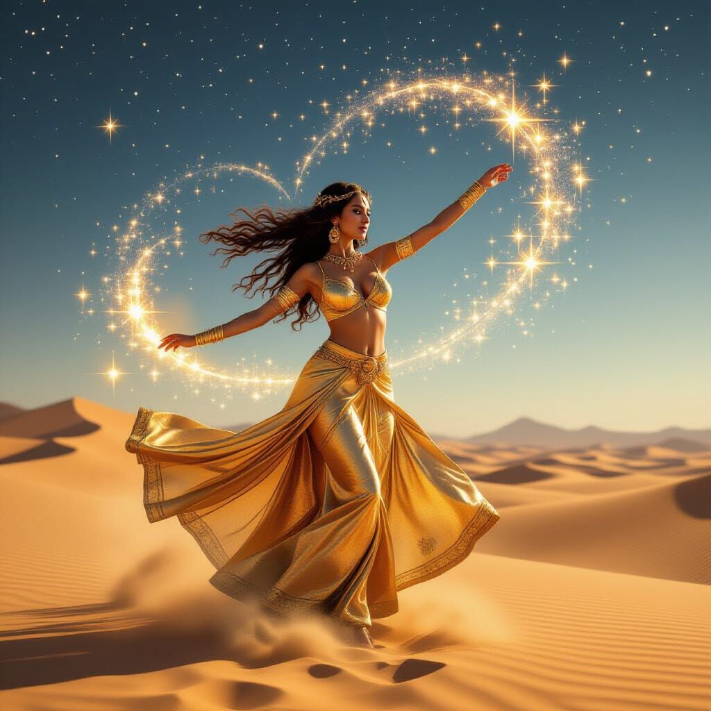 Woman Dancing in Desert with Stars