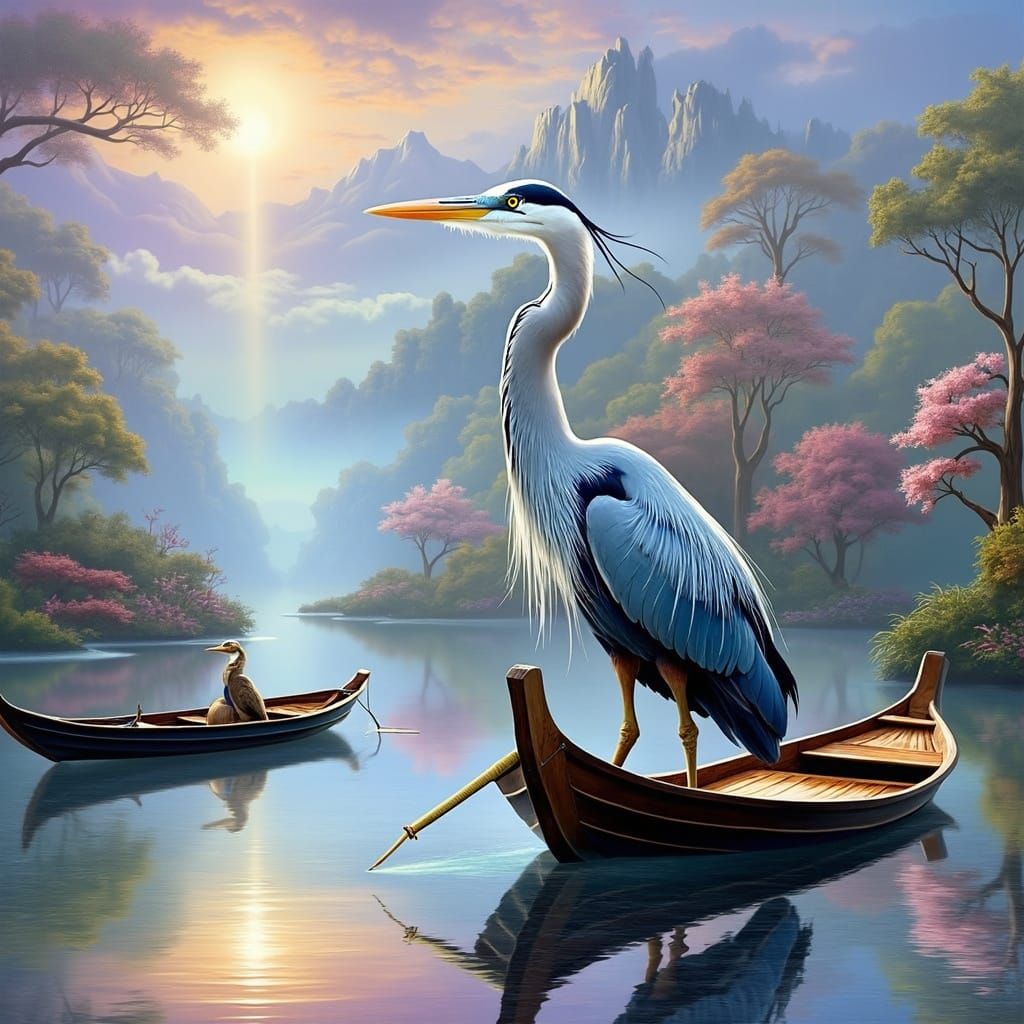 Elegant Heron at Rest on a Vessel