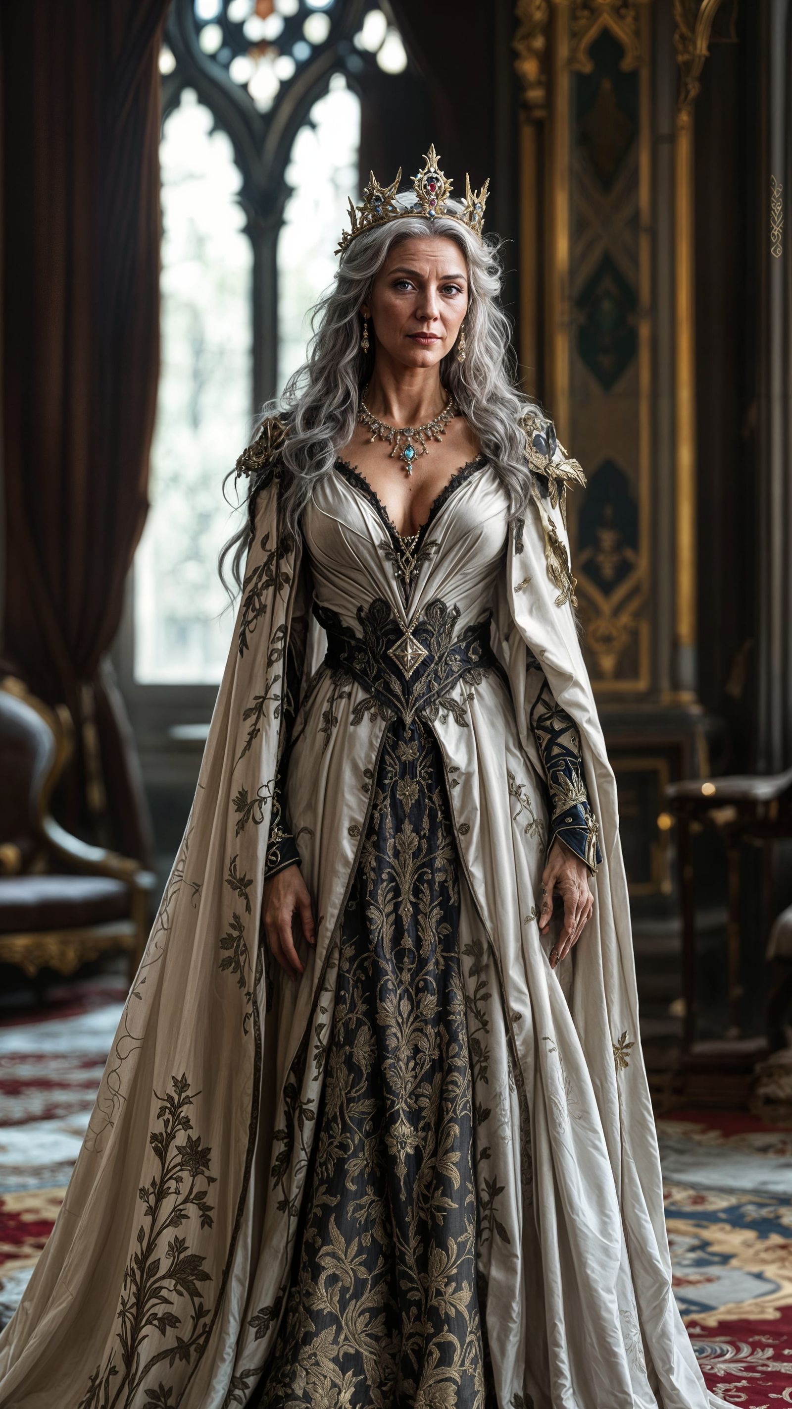 Elderly Fantasy Queen in Lavish Royal Robes