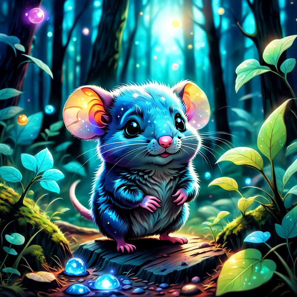 Chibi Shrew in Woods: Holographic Cosmic Illustration