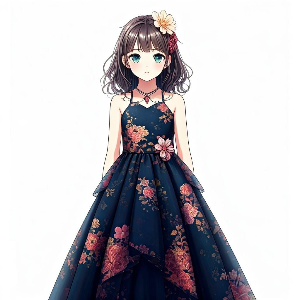 Elegant Anime Girl in Ornate Dress Design