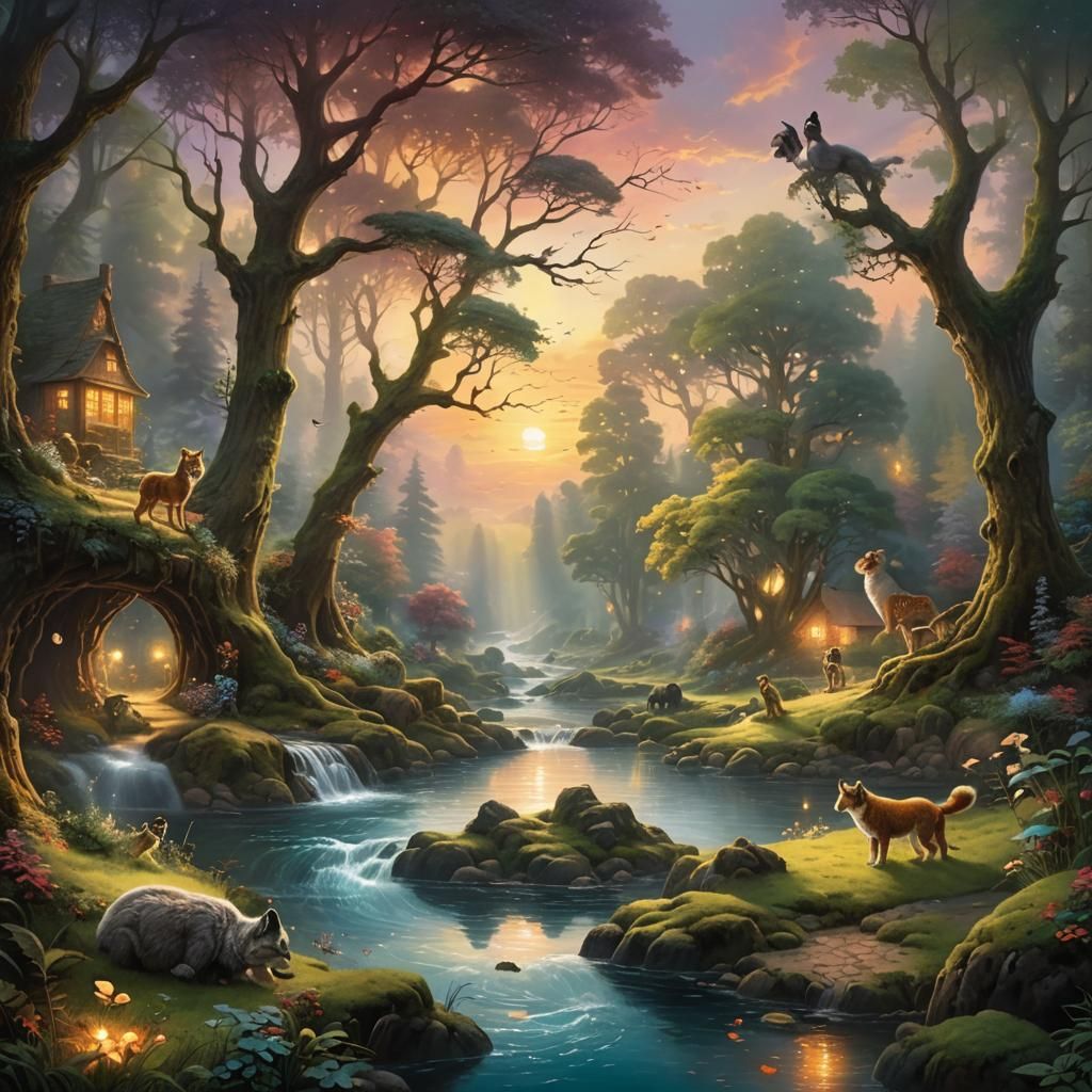 Forest in a Sphere: Ethereal Fantasy Sunset