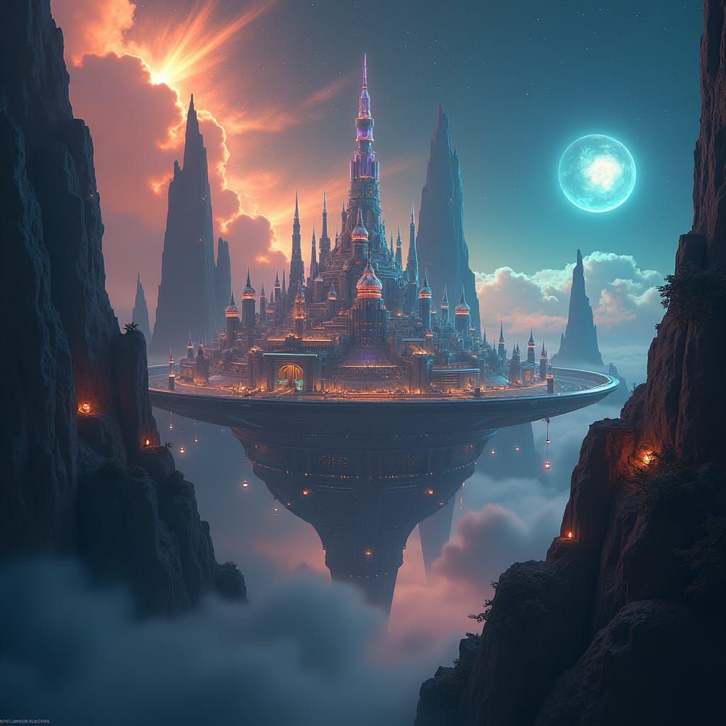 Futuristic Metropolis Floating in Space: Digital Art