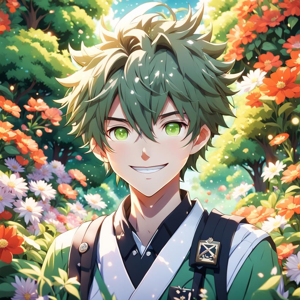 Anime Boy in Garden, 3D Rendered Art