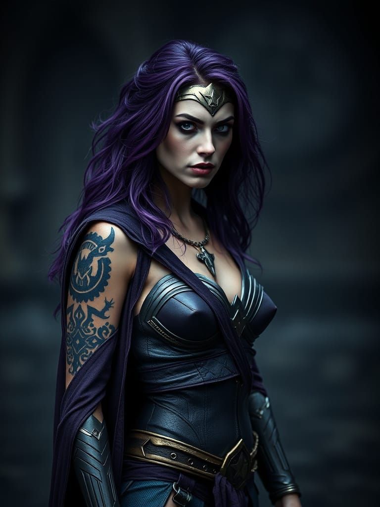 Vampire Wonder Woman in Dark, Moody Cinematic Style