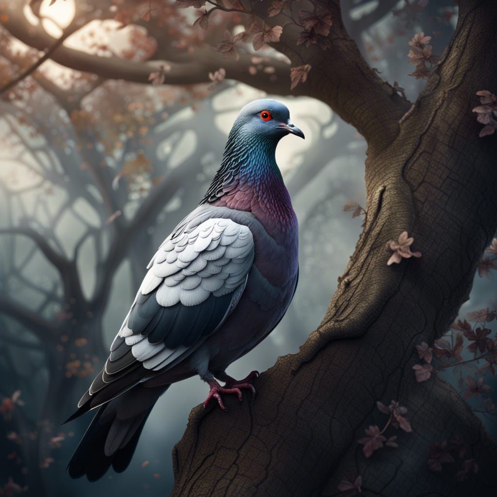 Pigeon on a Tree: Detailed Digital Matte Painting