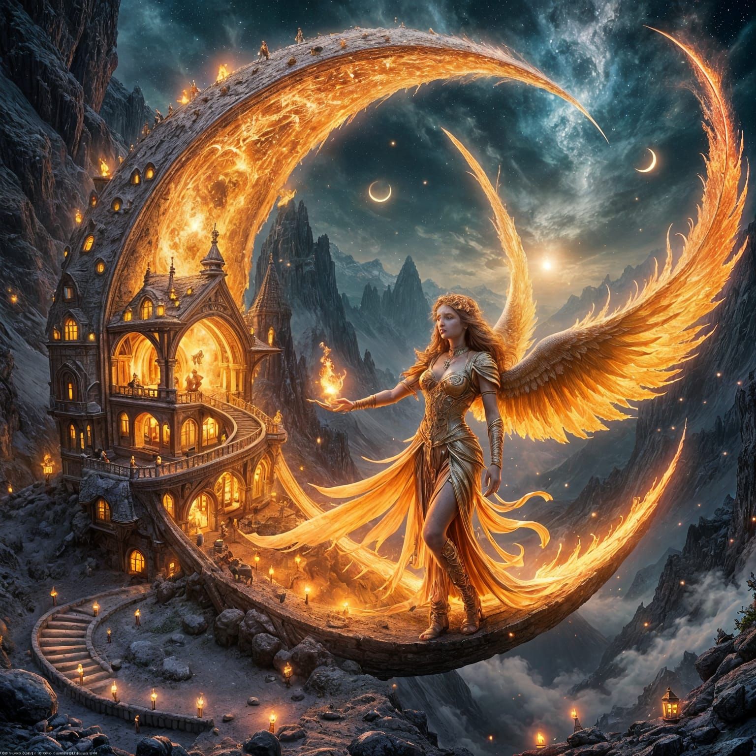 Majestic Flame Angel in Dreamy Moon Sanctuary