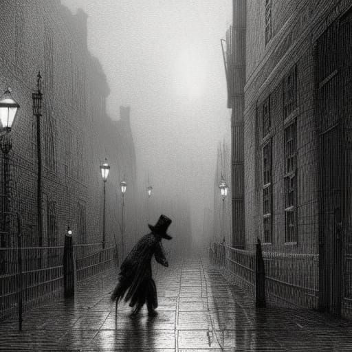 Misty London Street Scene in Dark Fantasy Style