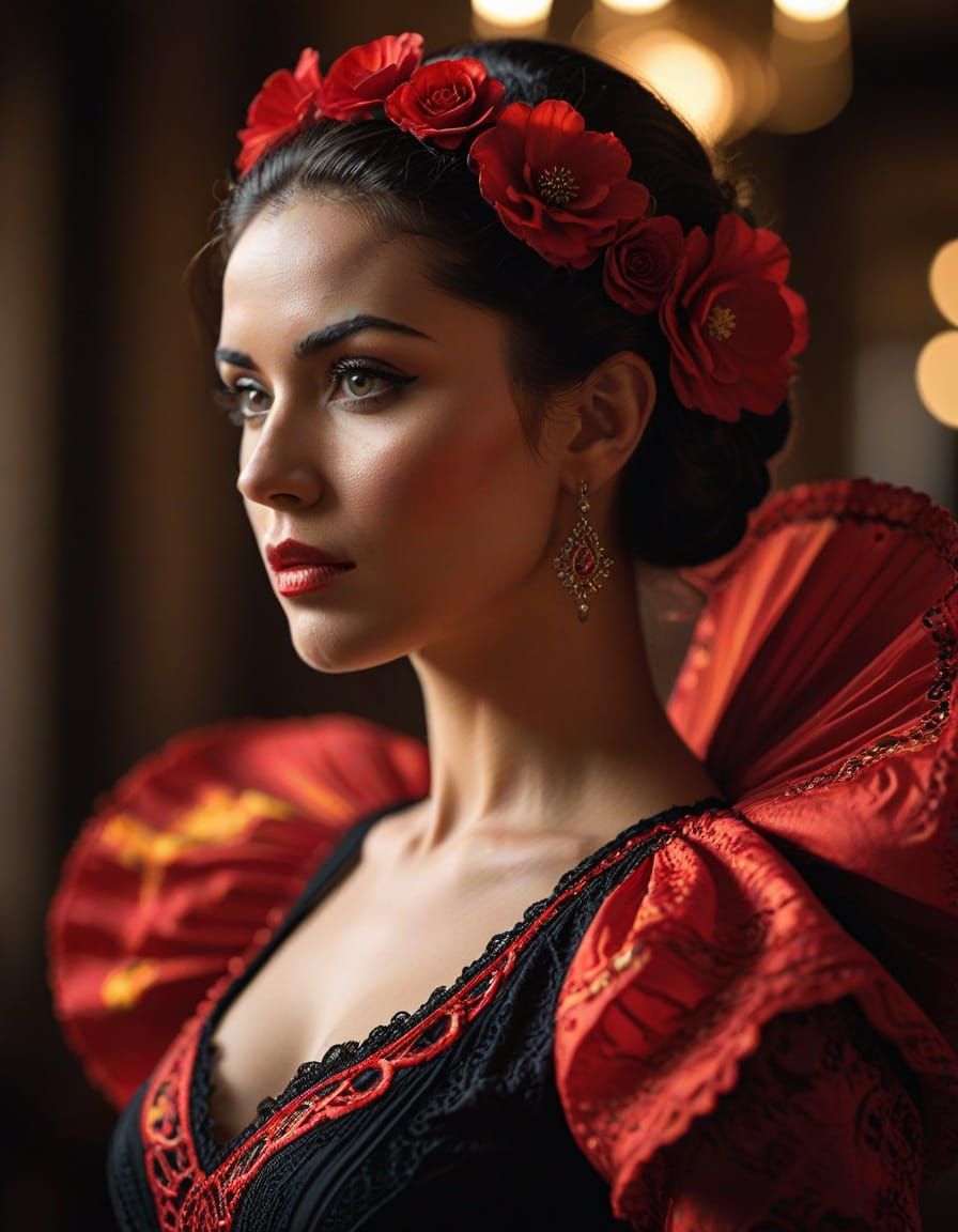 Passionate Spanish Flamenco Dancer in Traditional Dress