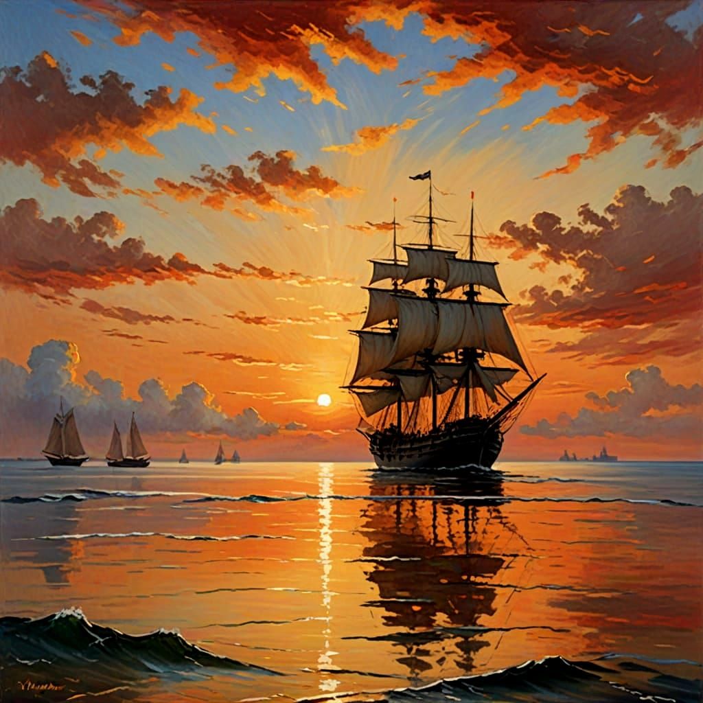 Surreal Sunset at Sea in Vibrant Colors