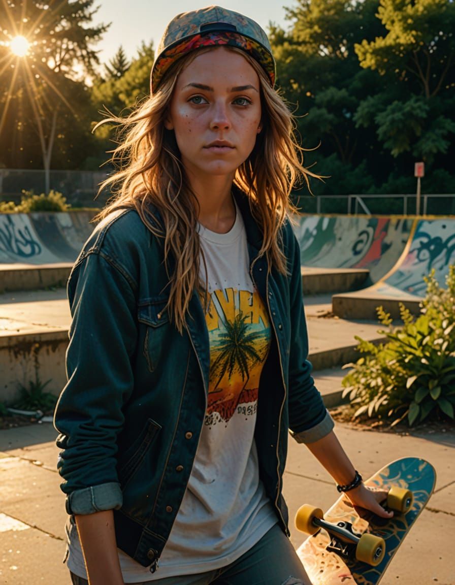 Hyperrealistic Skater in Abandoned Park, Digital Art