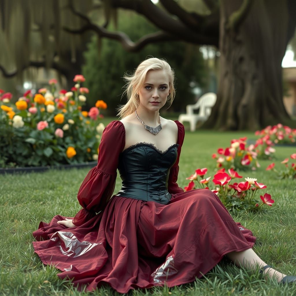 Nostalgic Garden Portrait in Klimt Style