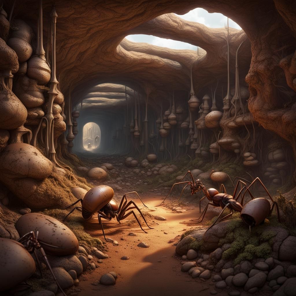 Intricate Ant Colony Underground Nest: Fantasy Concept Art