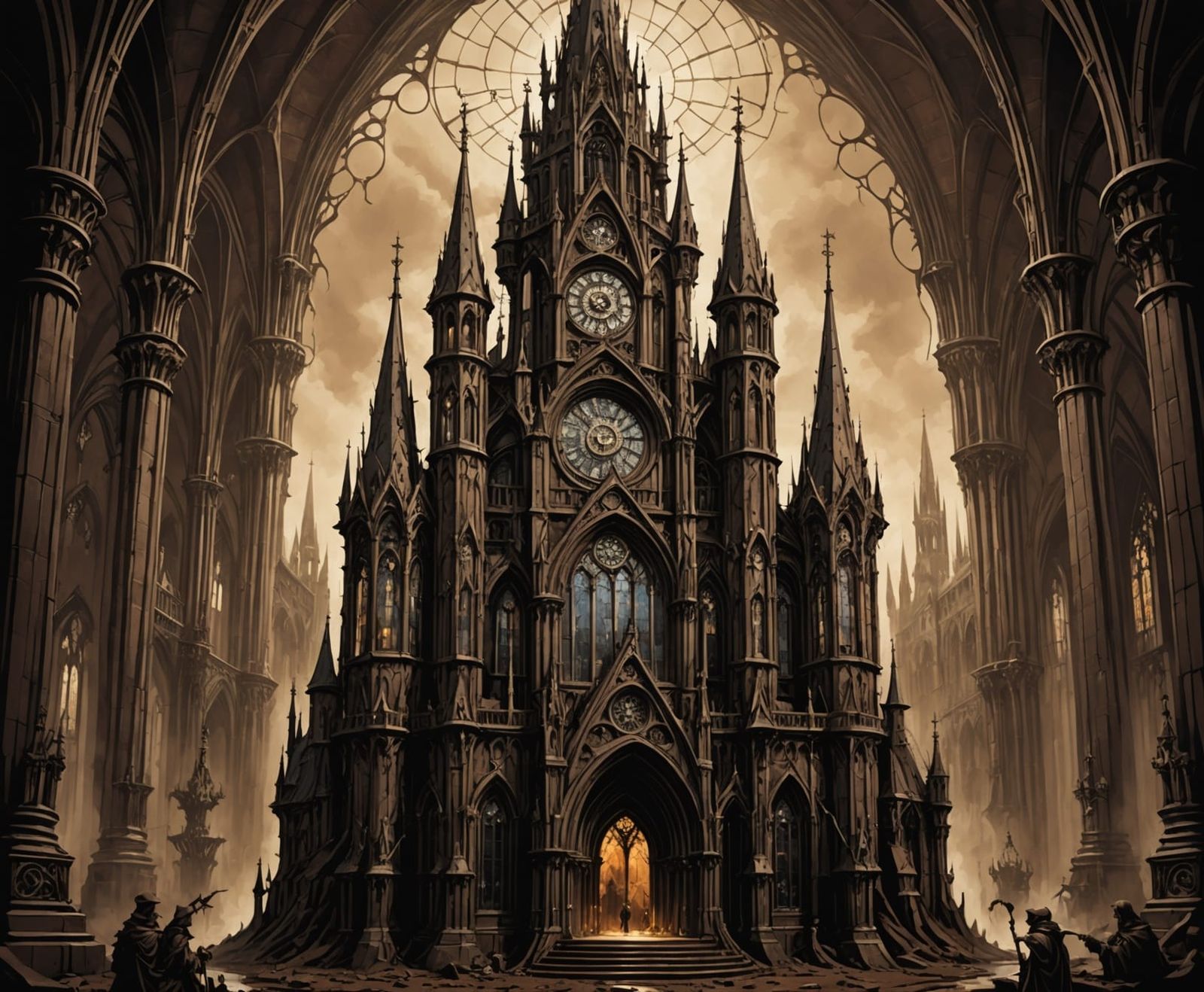 Melting Chocolate Gothic Cathedral Sculpture in Steampunk St...