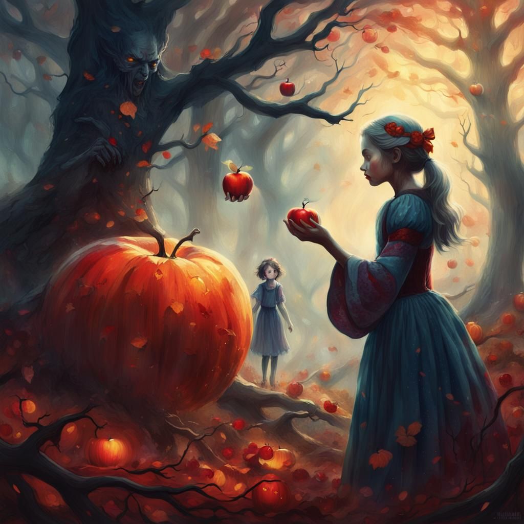 Fairy Girl and Ominous Woman in Dark Fantasy Art