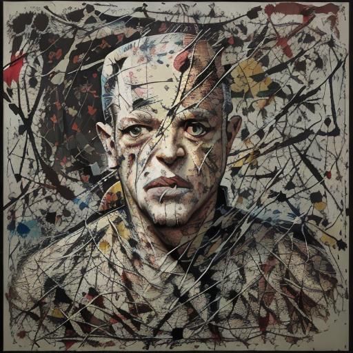 Abstract Portrait in Pollock's Drip Painting Style