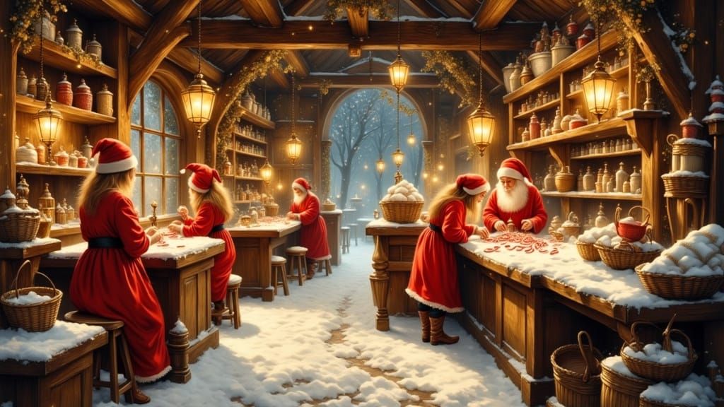Santa's Elves Craft Candy Canes in Magical Workshop