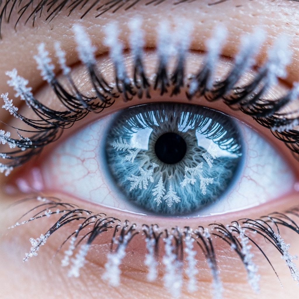 Icy Eyelash Macro Photography in Ethereal Style
