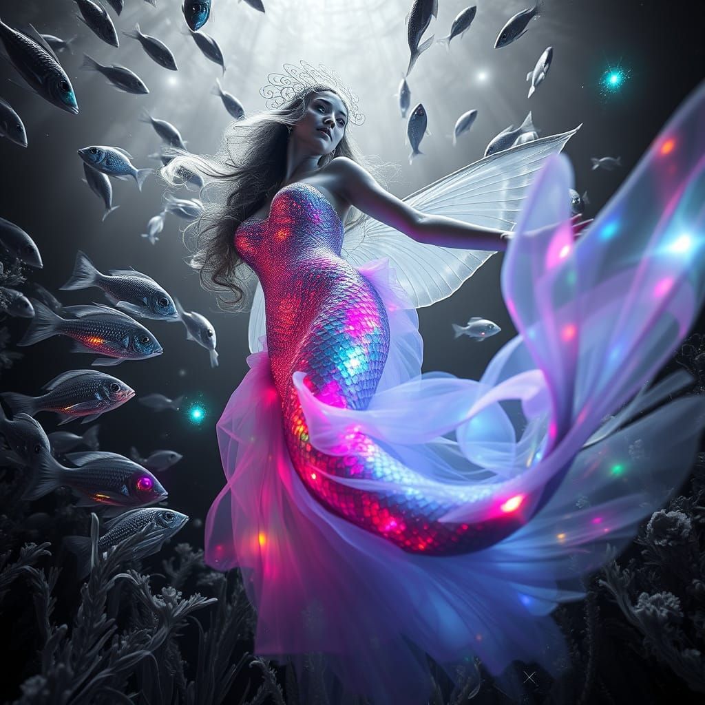 Surrealist Mermaid in Ethereal Dreamscape