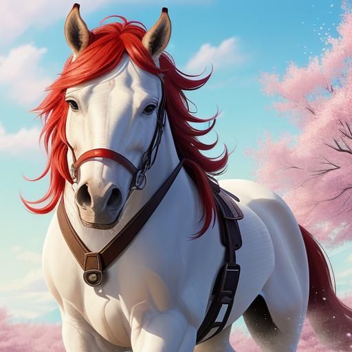 Majestic Red Horse Galloping Upwards in Anime Style