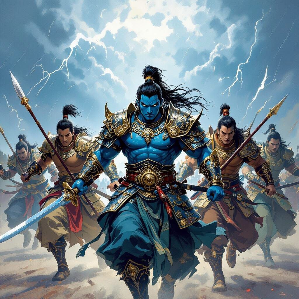 Azure Warriors Charge in Epic Fantasy Illustration