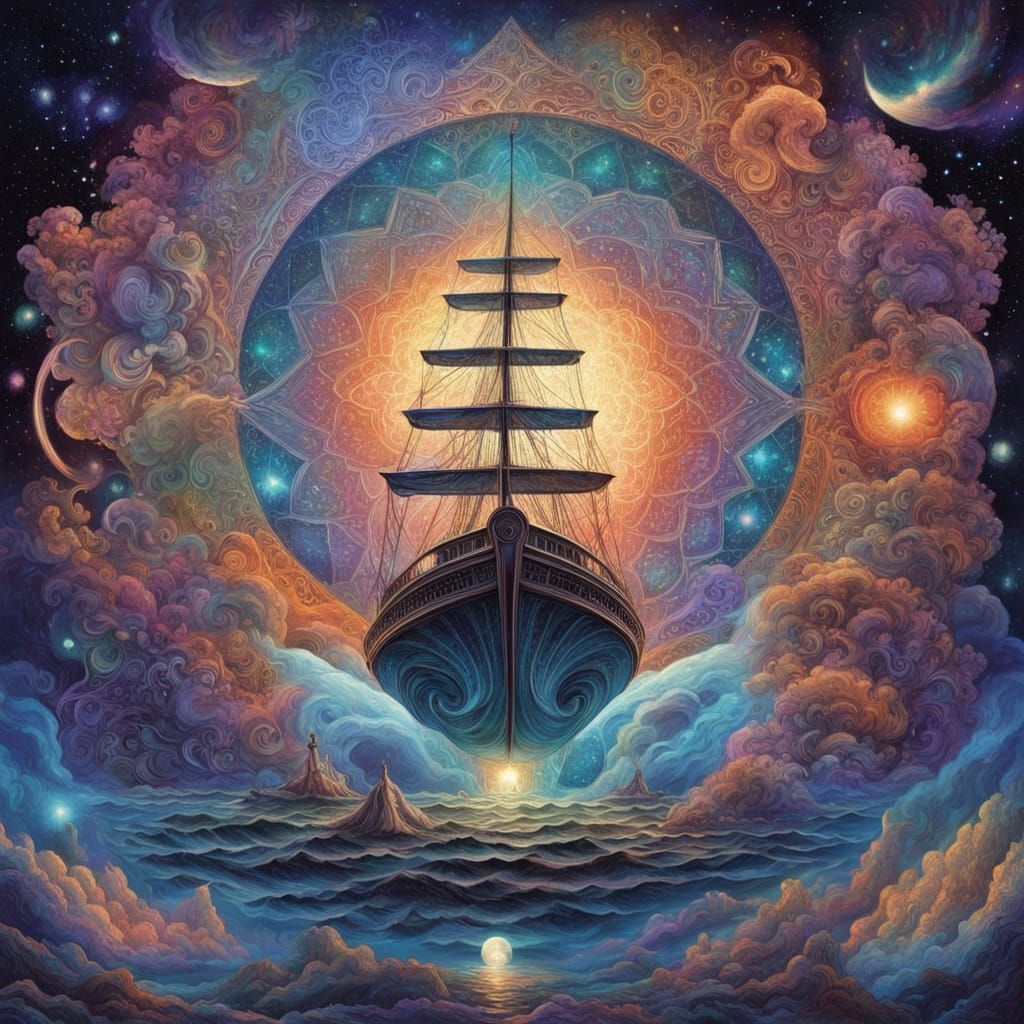 Cosmic Captain James Cook at the Helm of a Celestial Vessel