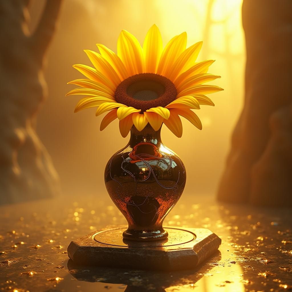 Luxurious Vase with Sunflower in Matte Painting Style