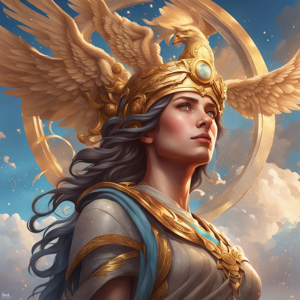 Athena and Zeus Portrait in Detailed Digital Art