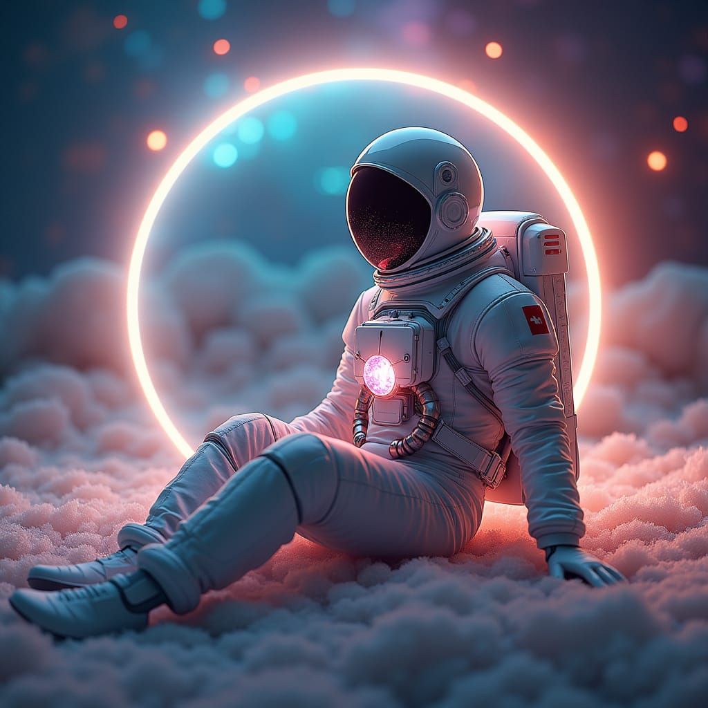 Astronaut on Star Ring in Futuristic Style