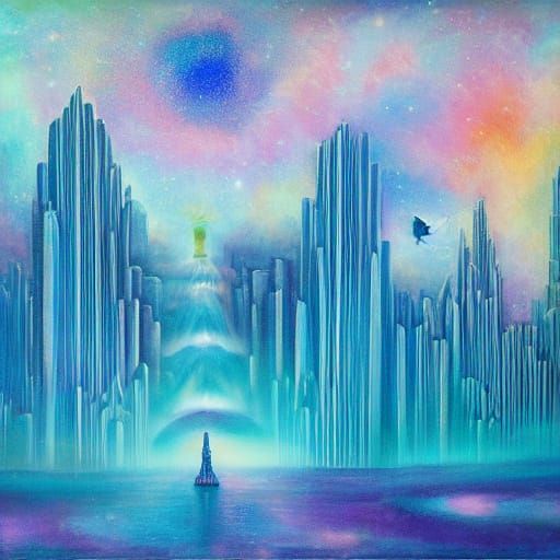Cosmic Cityscape of Starlight Buildings and Floating Islands