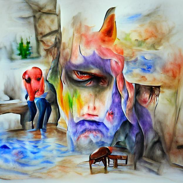 Depression and Demons in Hyperrealistic Watercolor