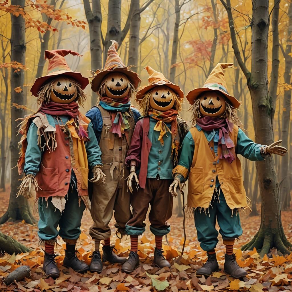 Colorful Scarecrows Celebrate Autumn in Digital Art