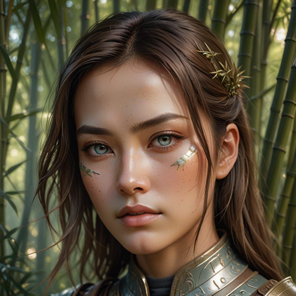 Serene Female Knight in Modern Samurai Armor